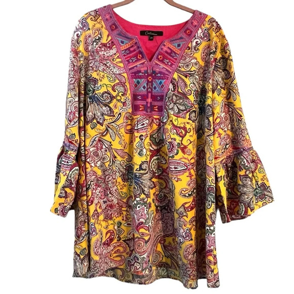 Caleaas Embroidered Ruffle Sleeve Floral Tunic Top Blouse 2X Plus Size Boho - Picture 1 of 5